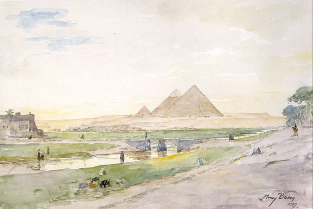 800px-Henry_A._Bacon_-_'Egyptian_Pyramids',_watercolor_over_graphite,_1897